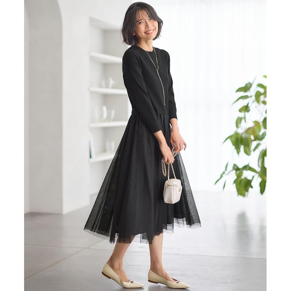 23区  38号【洗える】チュール コンビワンピース　36,300円 Amazon.co.jp: [23区] 洗える チュールコンビ ワンピース